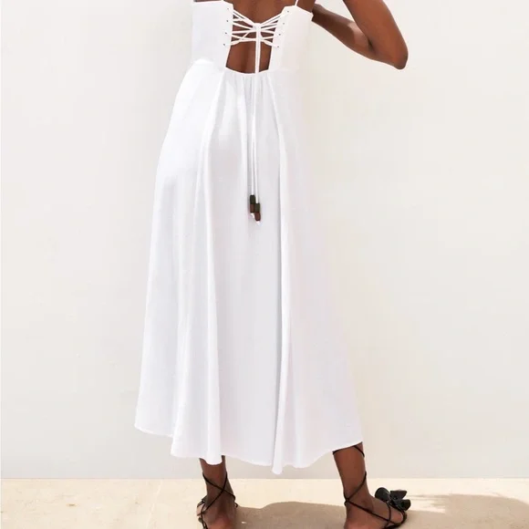 White Spaghetti Strap Midi Dress - Picture 3 of 10